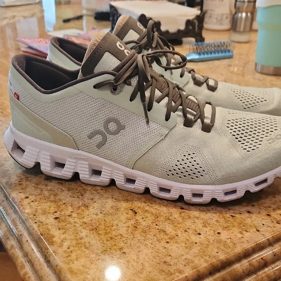 On Running Light Brown and White Sneakers - Picture 2 of 4